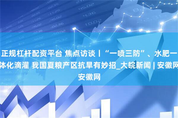 正规杠杆配资平台 焦点访谈丨“一喷三防”、水肥一体化滴灌 我国夏粮产区抗旱有妙招_大皖新闻 | 安徽网